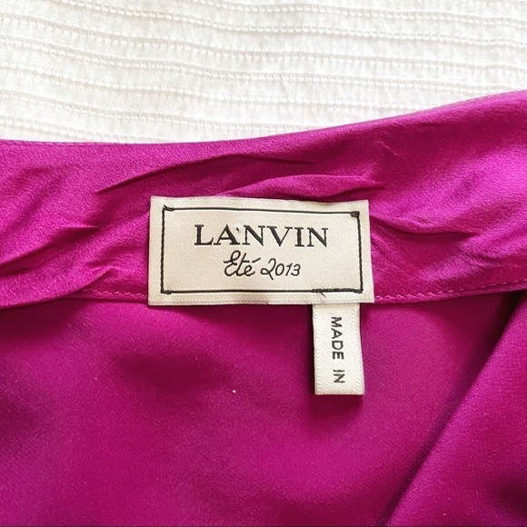 LANVIN 100% SILK FUCHSIA PINK ONE SLEEVE DRAPED BELTED COCKTAIL FORMAL DRESS - Picture 7 of 10